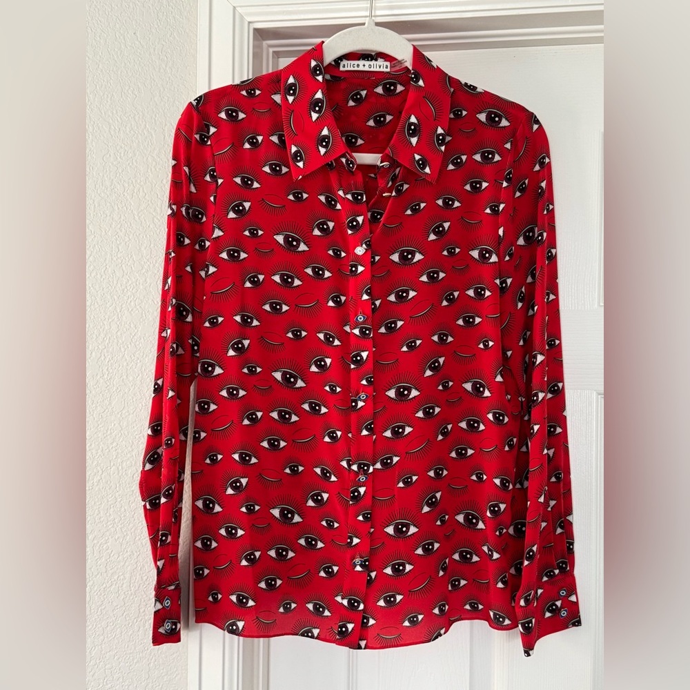 Alice + Olivia evil eye blouse size M